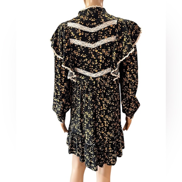 River Island Black Floral Yoke boho
 Long Sleeve mini tunic Dress - Picture 6 of 11